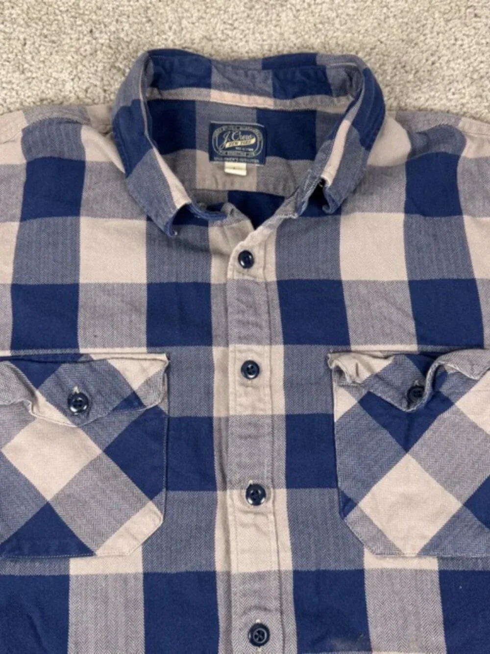 J.Crew Blue Gray Plaid Cotton Button-Up Shirt Long Sleeve Size Large A9738